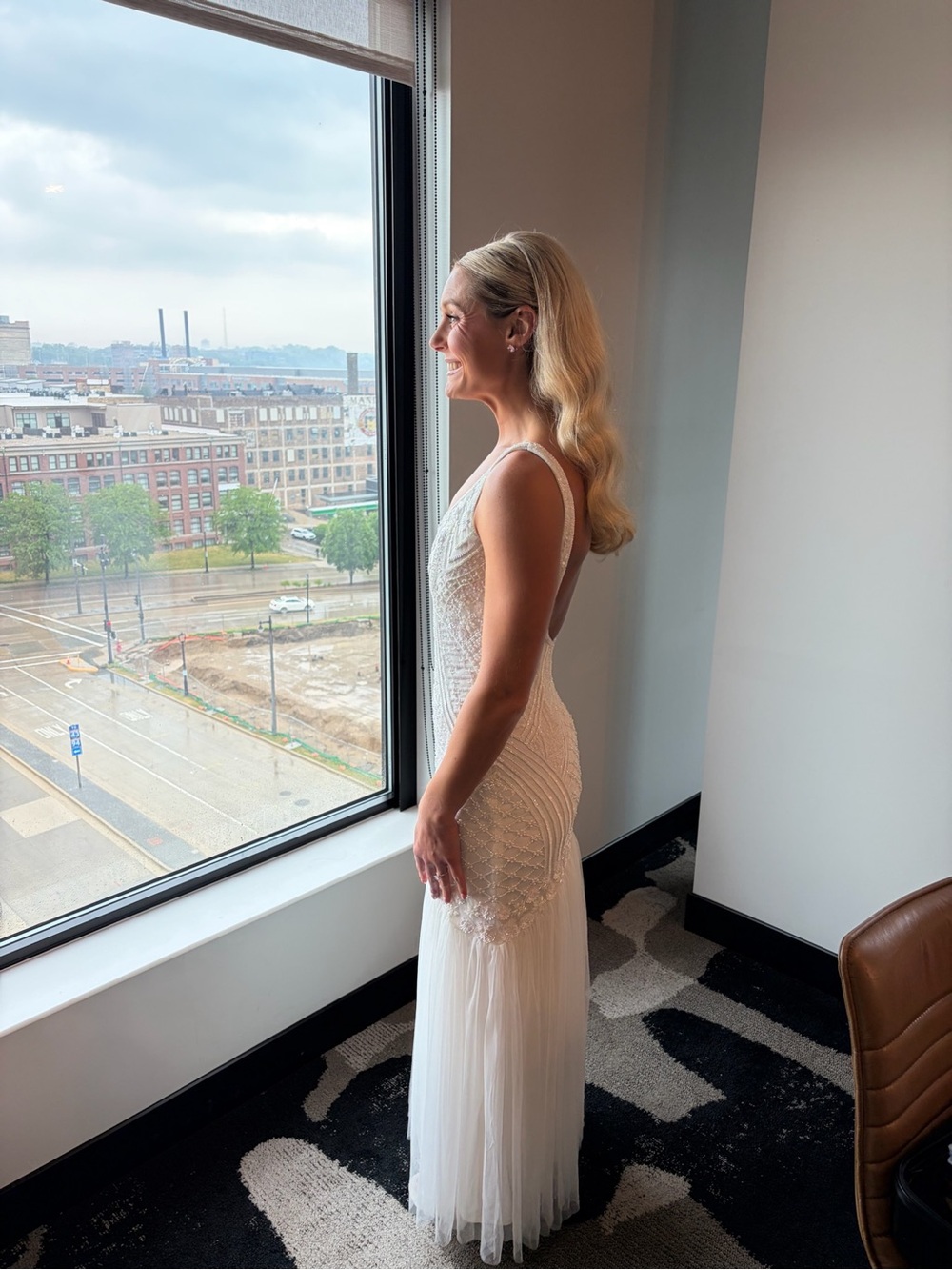 Elegant White Beaded Evening Gown Dress